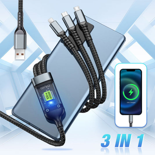 ⚡Läpinäkyvä Kylmä Valaistu Super Nopea Lataus 3-in-1 Tietokabeli