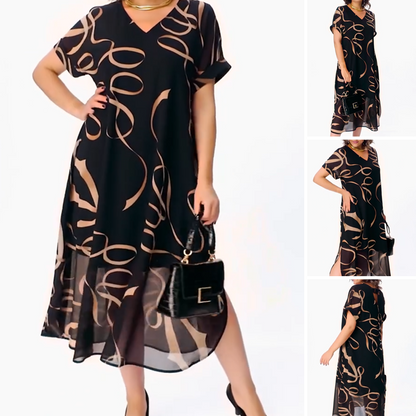 Virtaava midi-mekko V-pääntiöllä