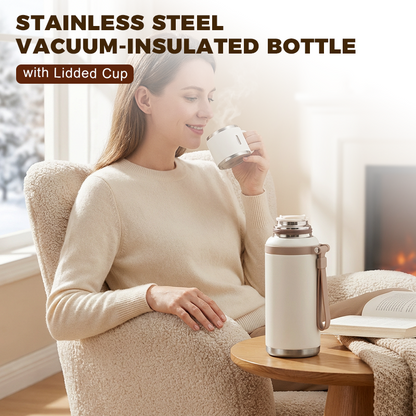 🔥UUDENVUODEN ALE - VAIN 29.99 €!!⚡YLI 50 000 MYYTY!💝2-in-1 ruostumattomasta teräksestä valmistettu tyhjiöeristetty pullo kannellisella kupilla